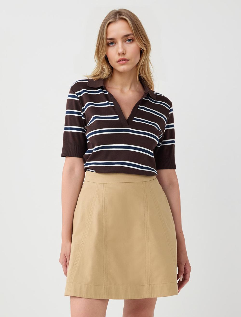 %100 Pamuk Kısa Kollu Gömlek Yaka Örme Tişört