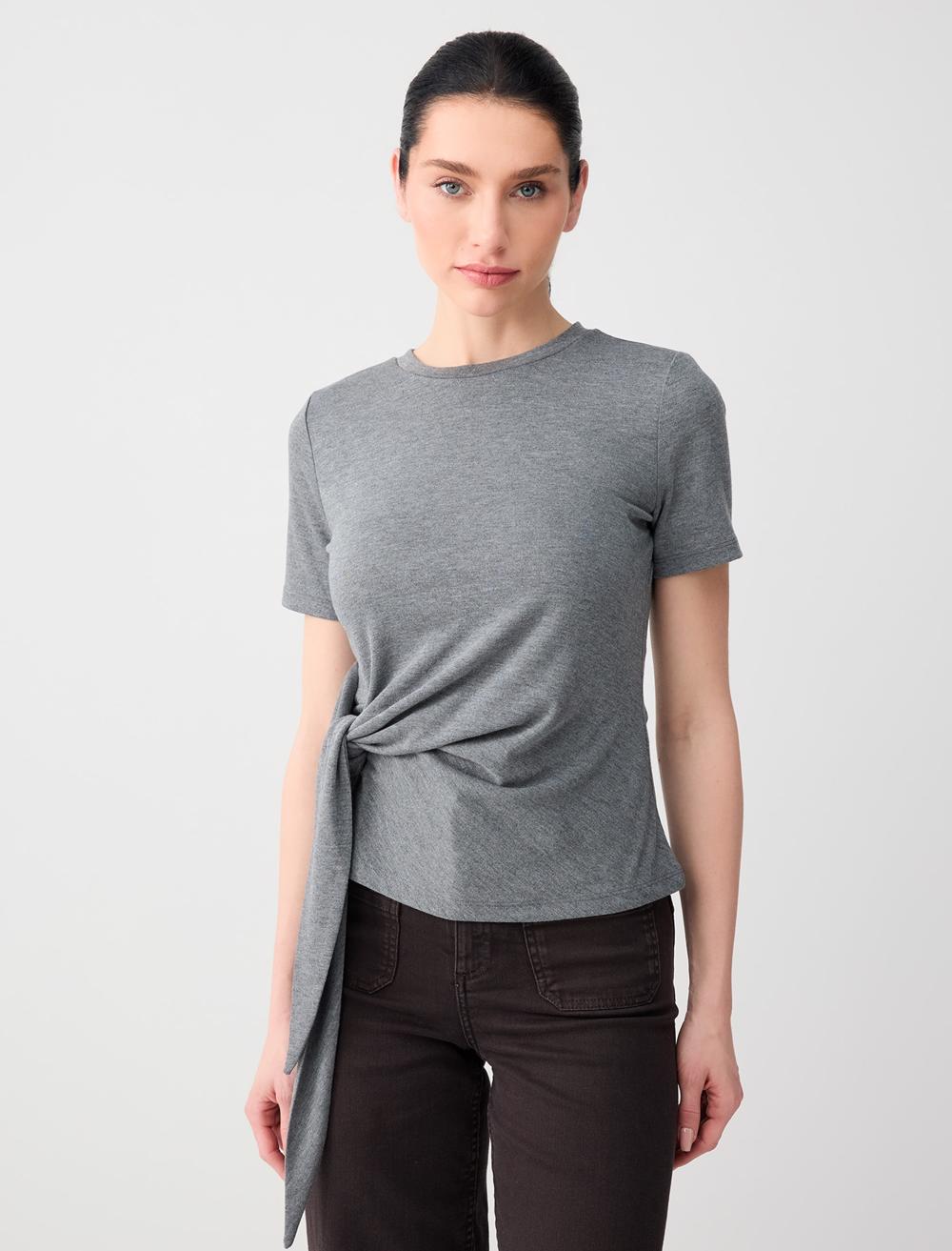 Büzgü Detaylı Bisiklet Yaka Örme Tişört