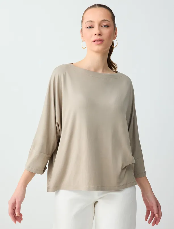 Women  Boat Neck Truvakar Sleeve Relaxed Fit Knitted T-Shirt
