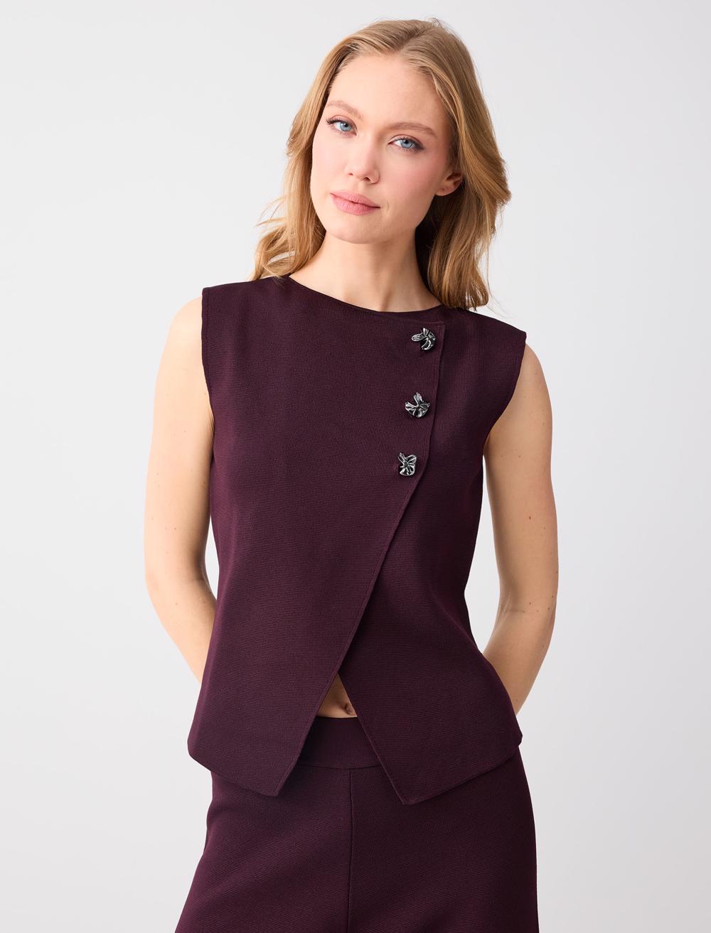 Düğme Detaylı Triko Yelek