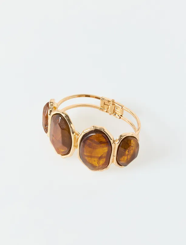 Bayan Kahverengi Çoklu Büyük Taş Figürlü Bileklik