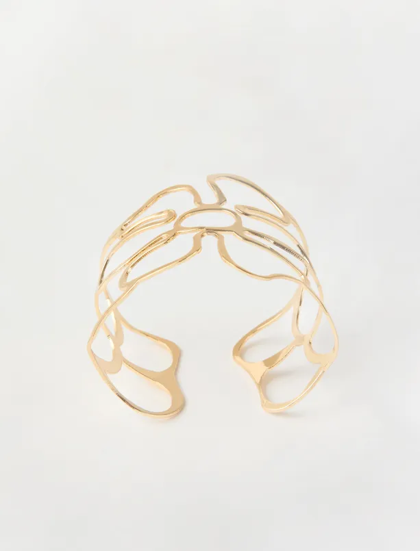 Bayan Sarı Parlak Çiçek Figürlü Kelepçe Bileklik