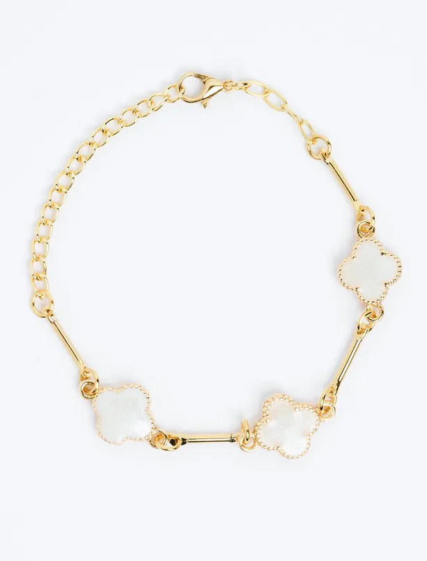 Bayan  Taş Detaylı Yonca Figürlü Ayarlanabilir Bileklik