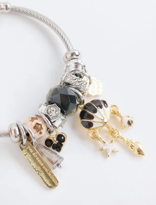 Women Grey Multifigure Steel Charm Bracelet