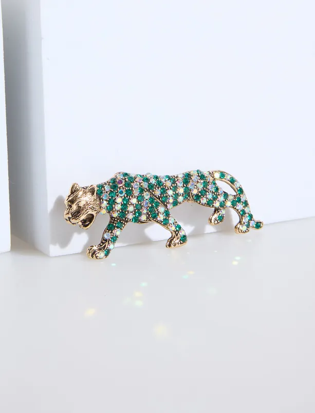 Bayan  Leopar Figürlü Broş