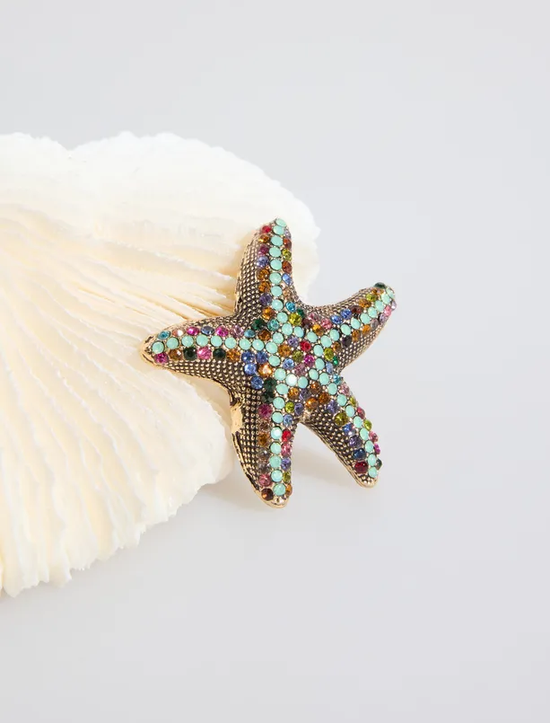 Bayan  Deniz Yıldızı Figürlü Zarif Broş