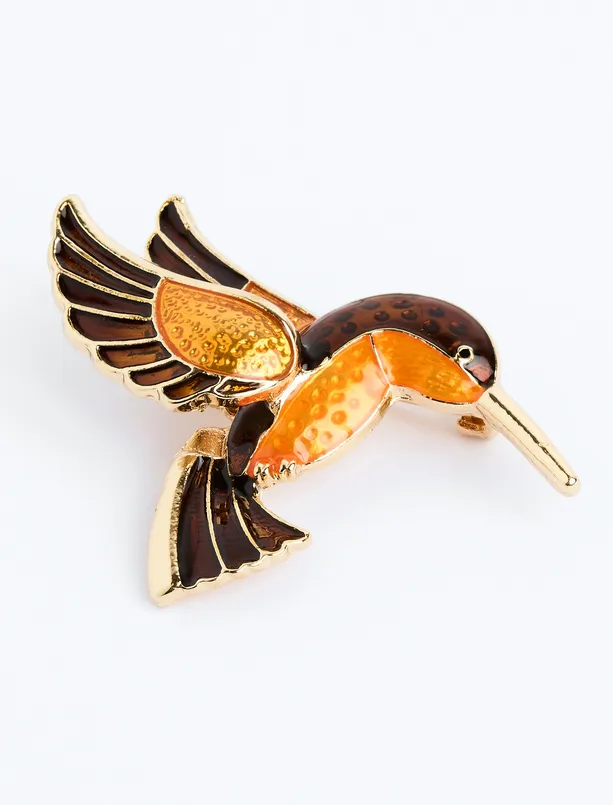 Bayan Turuncu Ağaçkakan Figürlü Mine Detaylı Broş