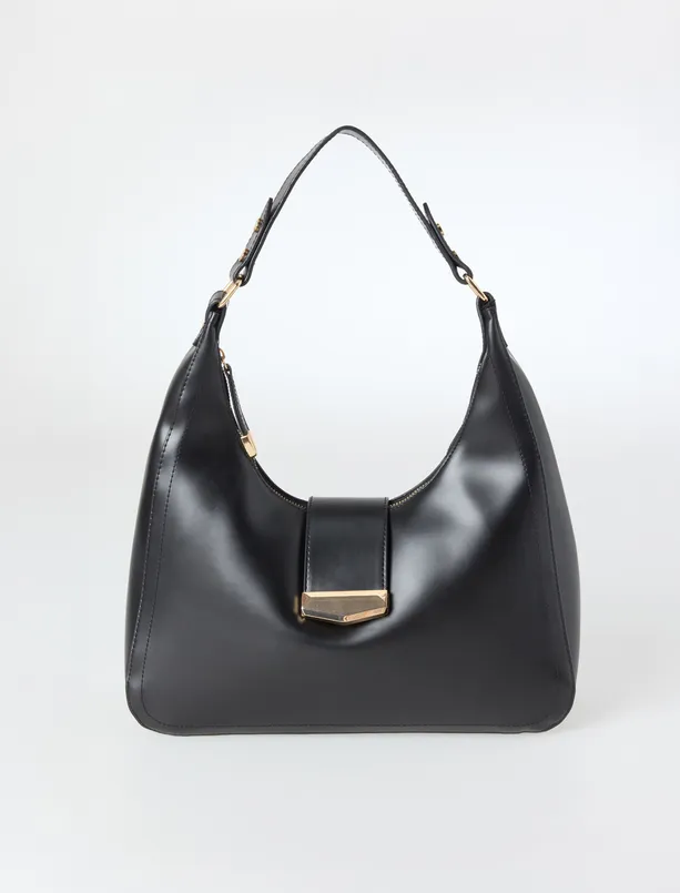 Bayan  Parlak Metal Detaylı Deri Görünümlü Omuz Çantası