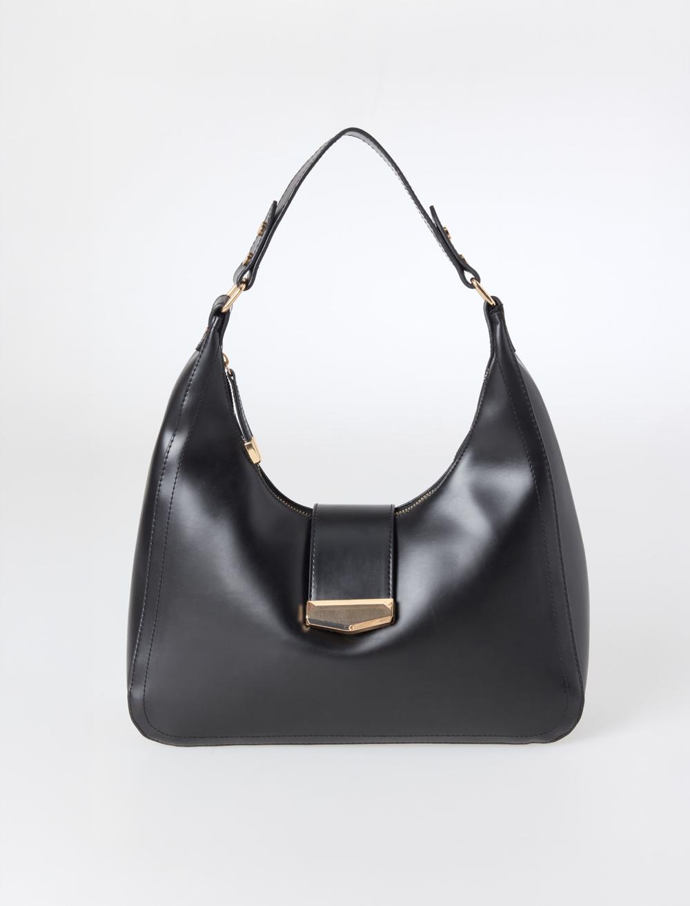 Parlak Metal Detaylı Deri Görünümlü Omuz Çantası