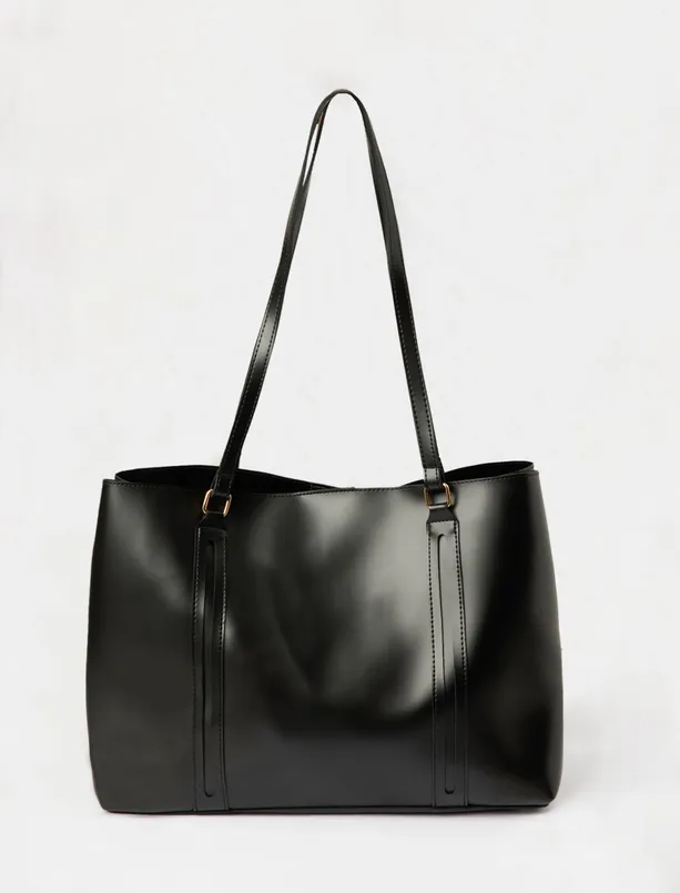 Women  Leather Look Shoulder Bag with Metal Detail