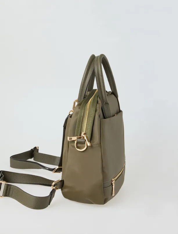 Women Haki Multi-compartment Bag with Adjustable Strap