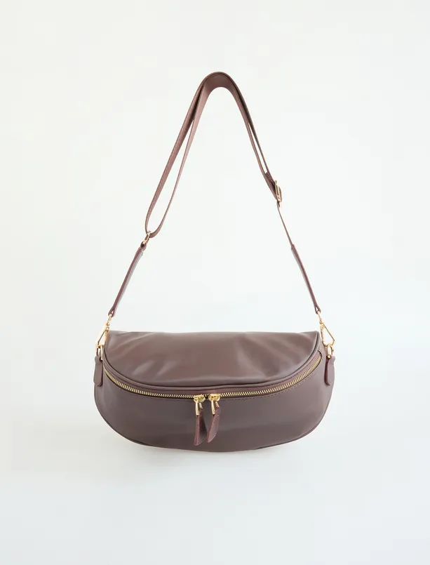 Women Brown Adjustable Strap Bag with Zipper