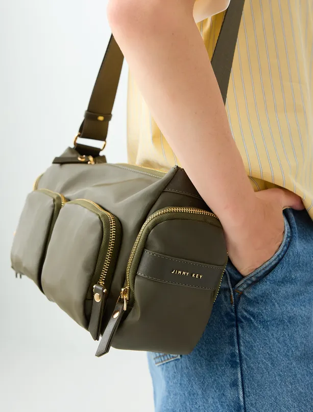 Women Haki Adjustable-Strap Multi-Compartment Bag