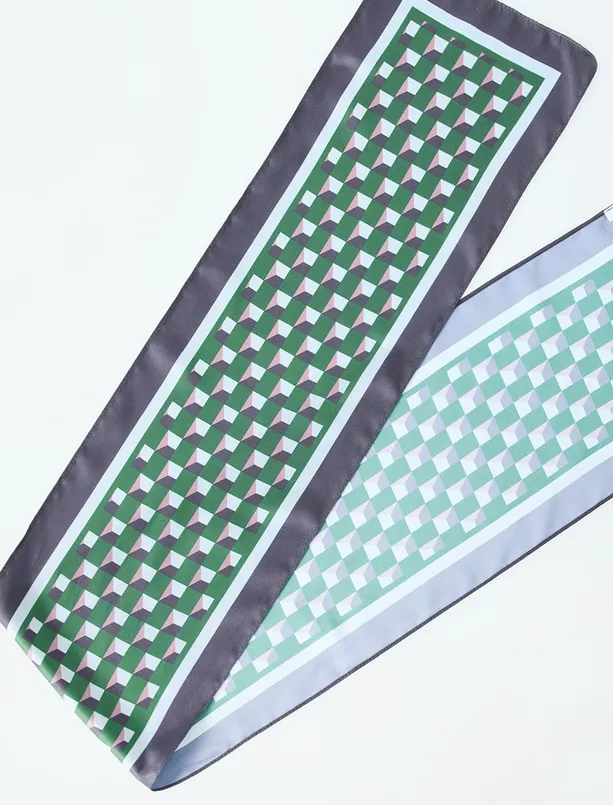 Bayan Yeşil Desenli Dokuma Fular