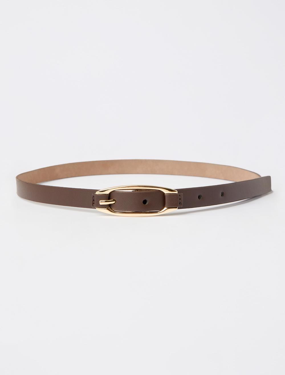 Oval Tokalı Deri Görünümlü İnce Kemer