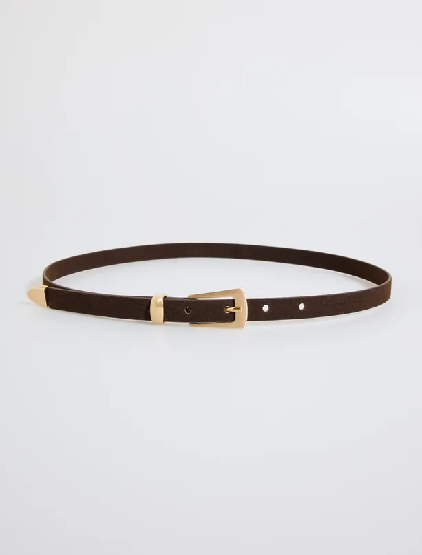 Bayan  Parlak Metal Tokalı İnce Süet Kemer