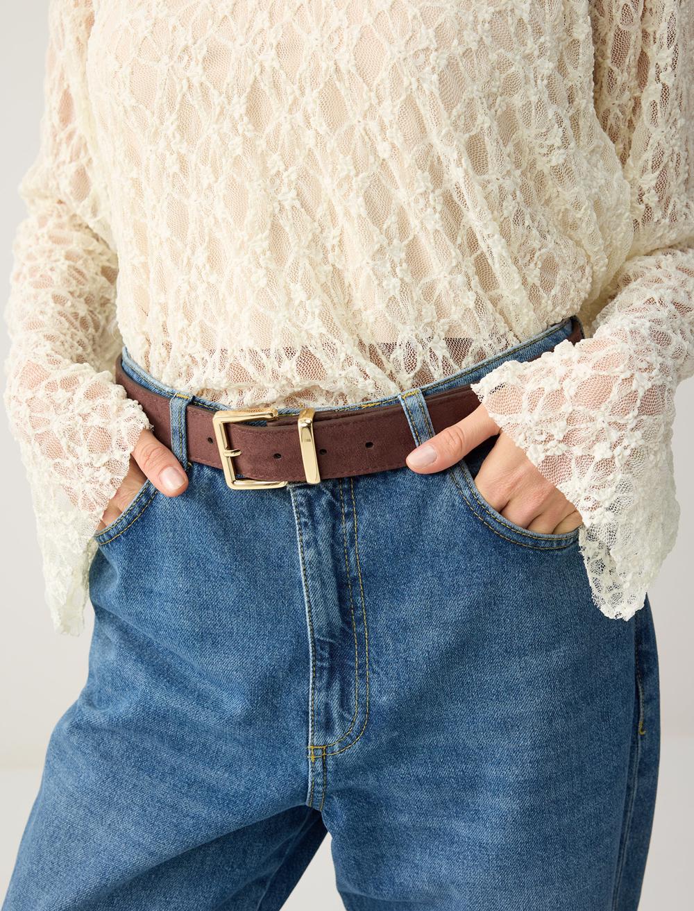 Deri Görünümlü Süet Kemer