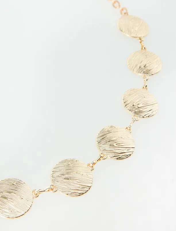 Bayan Sarı Parlak Halka Figürlü Zincir Kemer