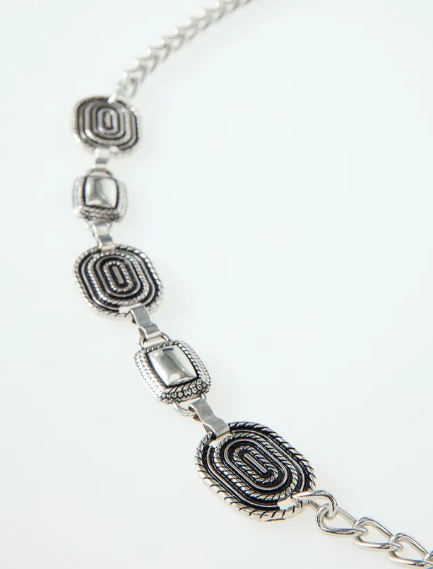 Bayan Gri Figürlü Zincir Kemer