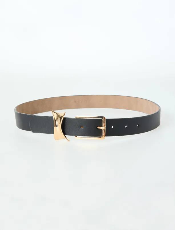 Women  Leather Look Belt with Thin Metal Buckle