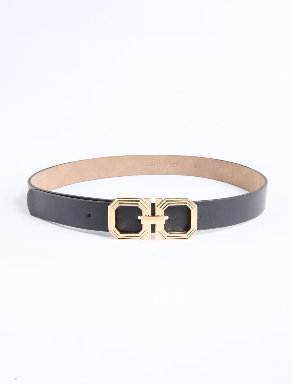 Deri Görünümlü İkili Oval Tokalı Kemer