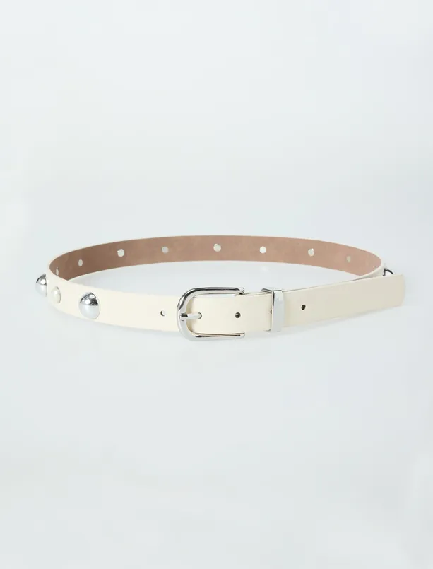 Bayan  Deri Görünümlü İnci Detaylı Kemer