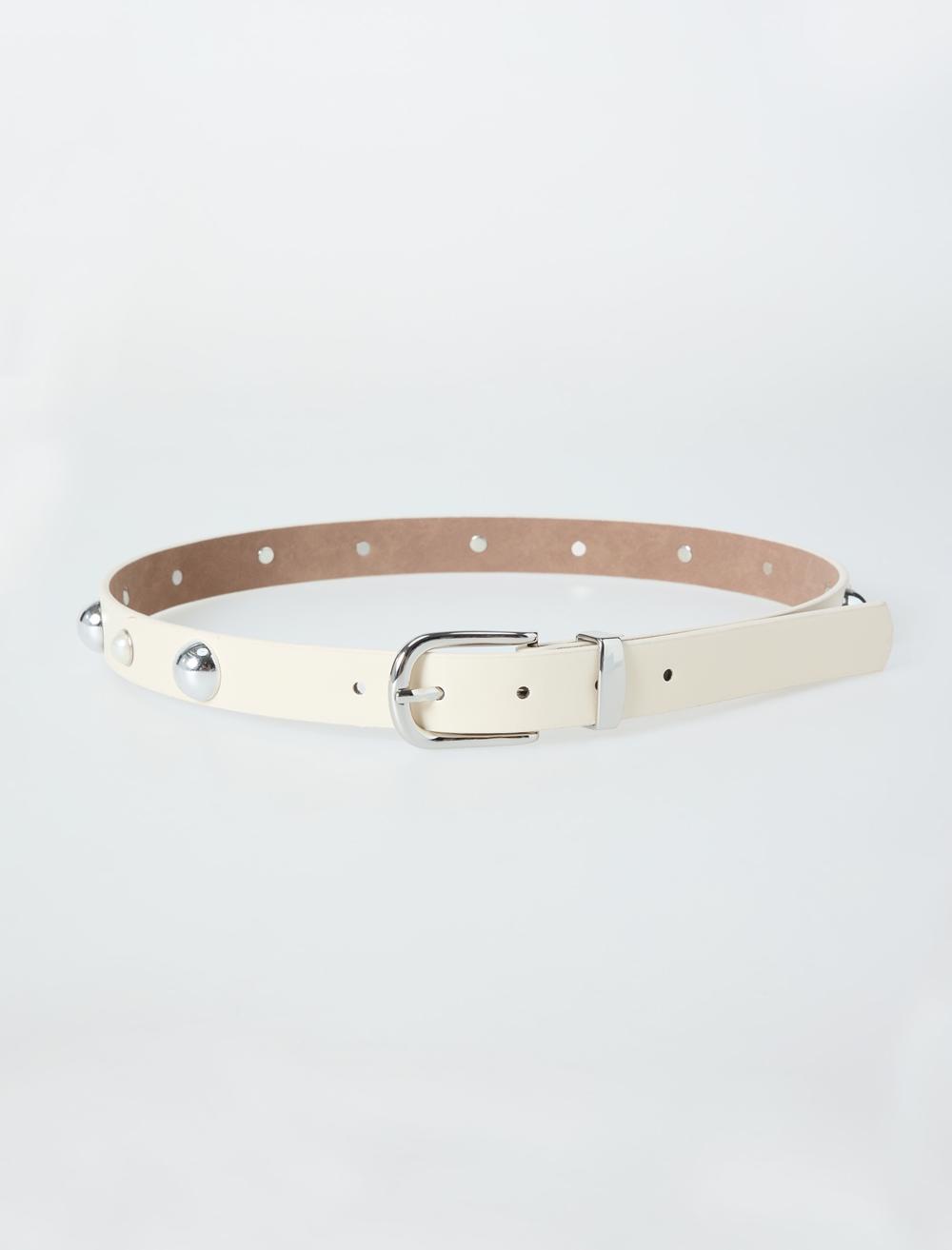 Deri Görünümlü İnci Detaylı Kemer