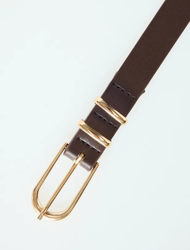 Bayan Kahverengi Deri Görünümlü İnce Kemer