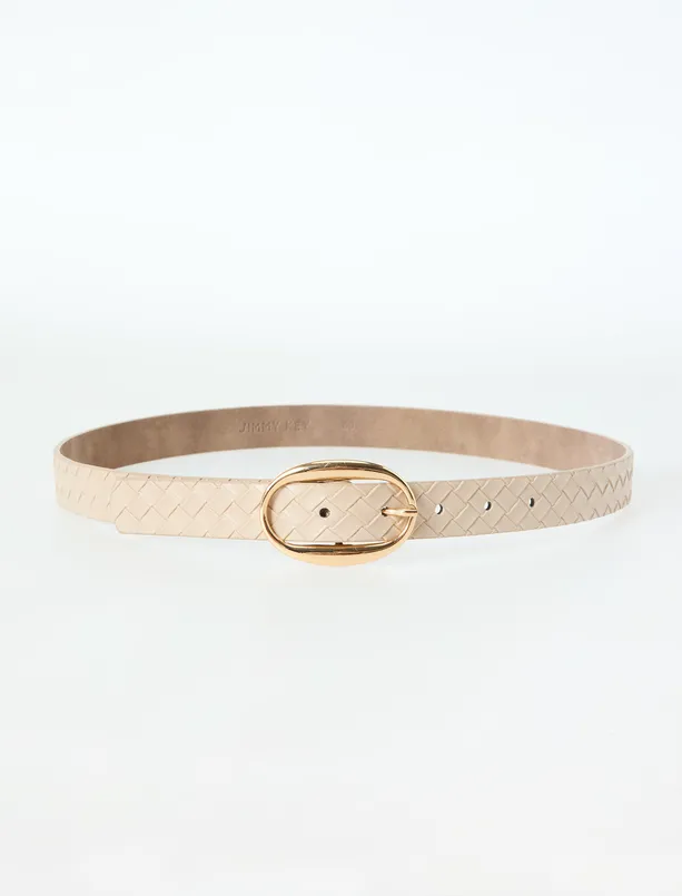 Bayan  Oval Tokalı Deri Görünümlü Örgü Desenli Kemer