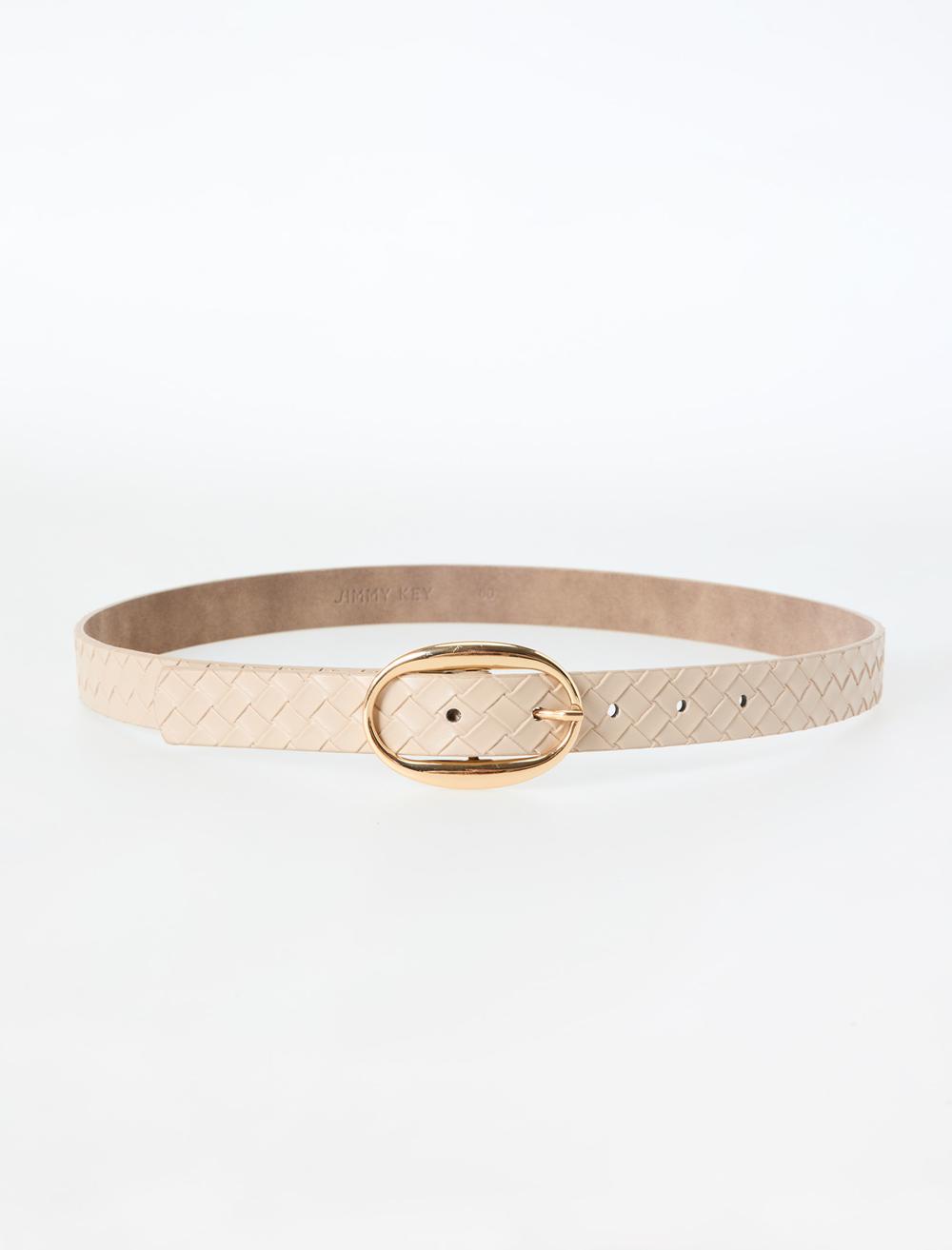 Oval Tokalı Deri Görünümlü Örgü Desenli Kemer