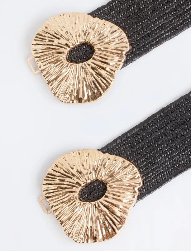 Women Black Elastic Belt with Buckle Detail