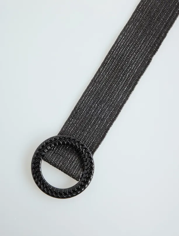 Women Black Silvery Belt with Round Buckle