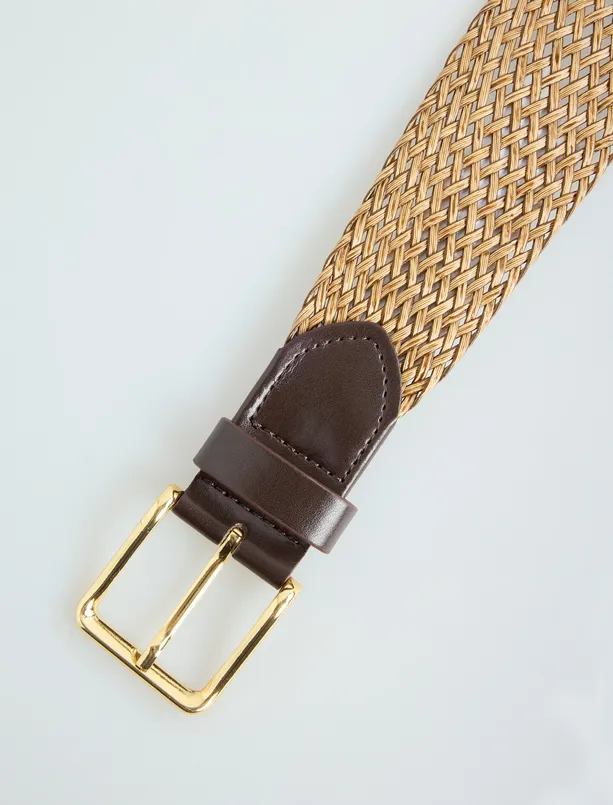 Women Beige Wicker Look Mesh Belt
