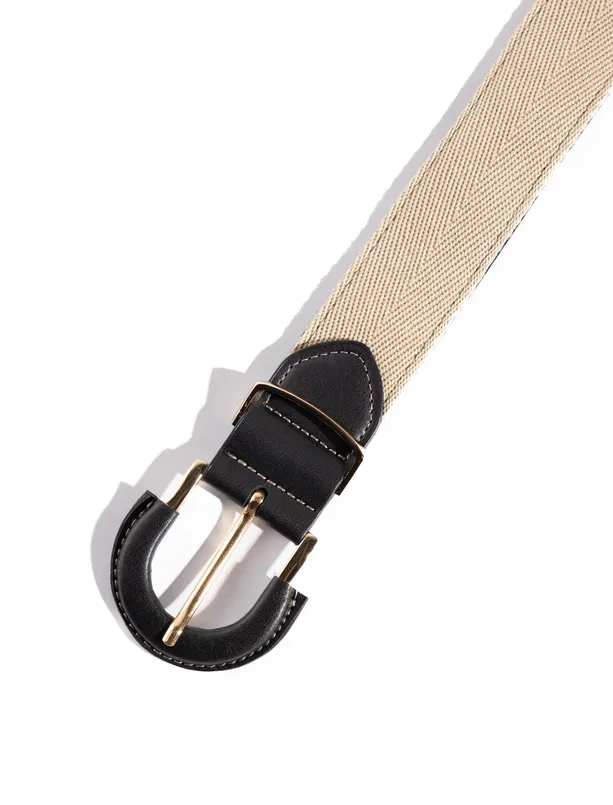 Bayan Bej Oval Tokalı Dokuma Kemer