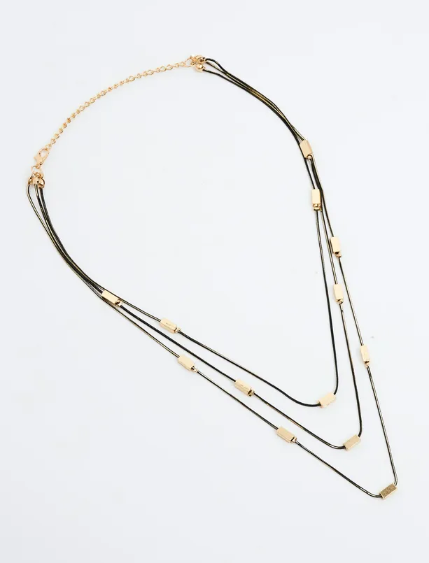 Bayan Karışık Üçlü Dikdörtgen Figürlü Ayarlanabilir Kolye