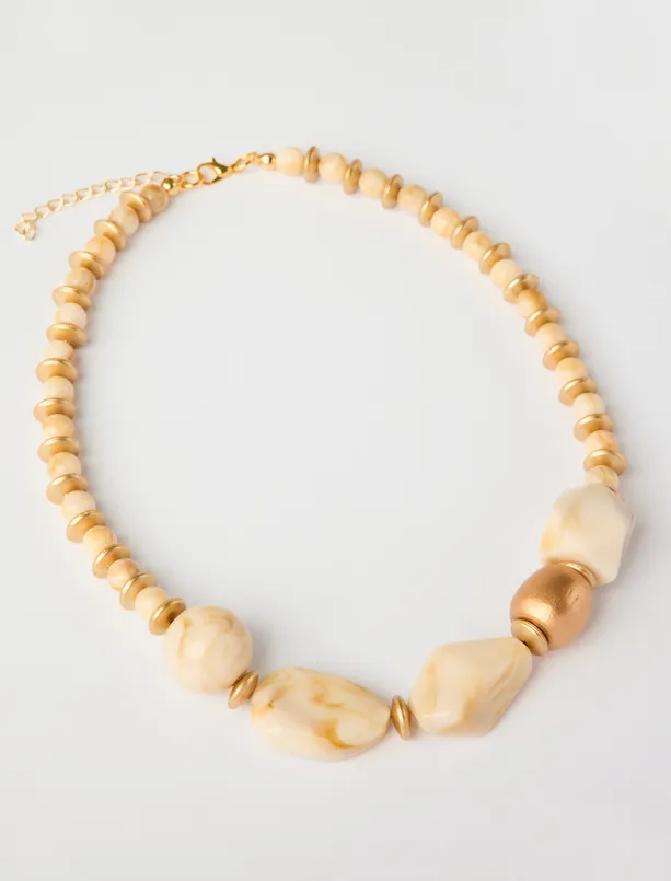 Bayan Bej Büyük Boncuk Detaylı Ayarlanabilir Kolye