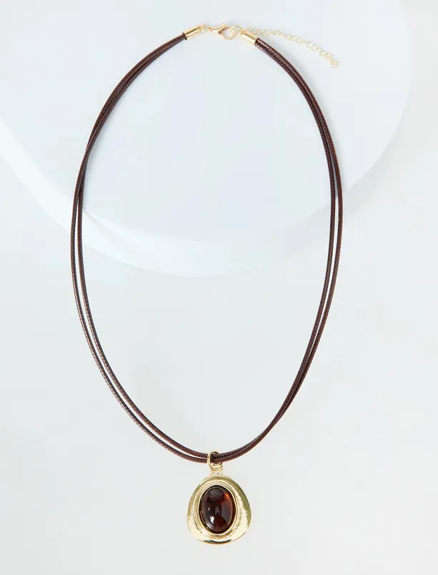 Bayan  Büyük Taş Detaylı İpli Kolye