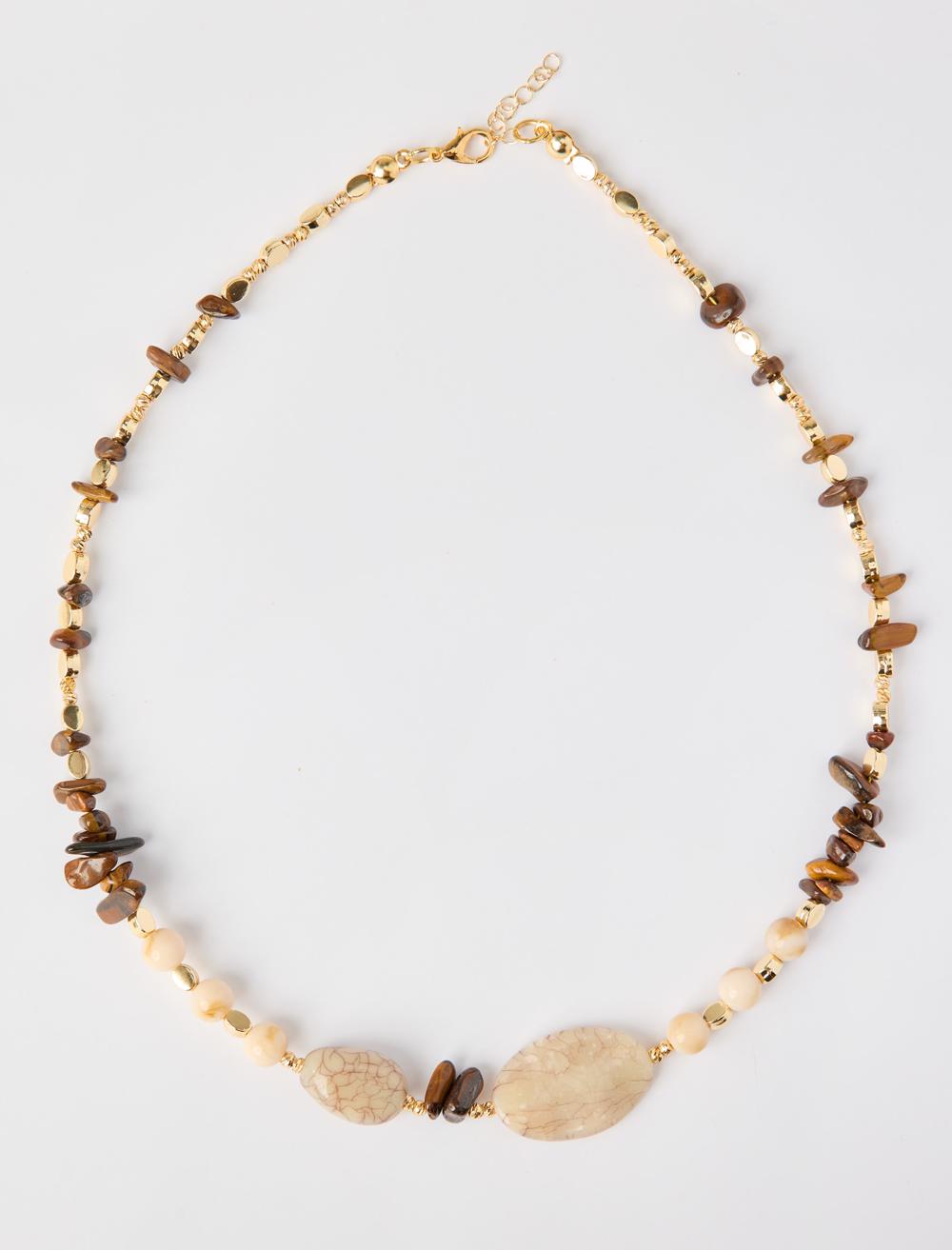 Boncuklu Doğal Taş Detaylı Kolye