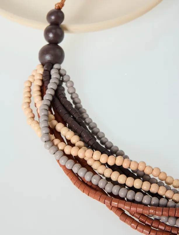 Bayan Karışık Çoklu Boncuk Detaylı Bohem Kolye