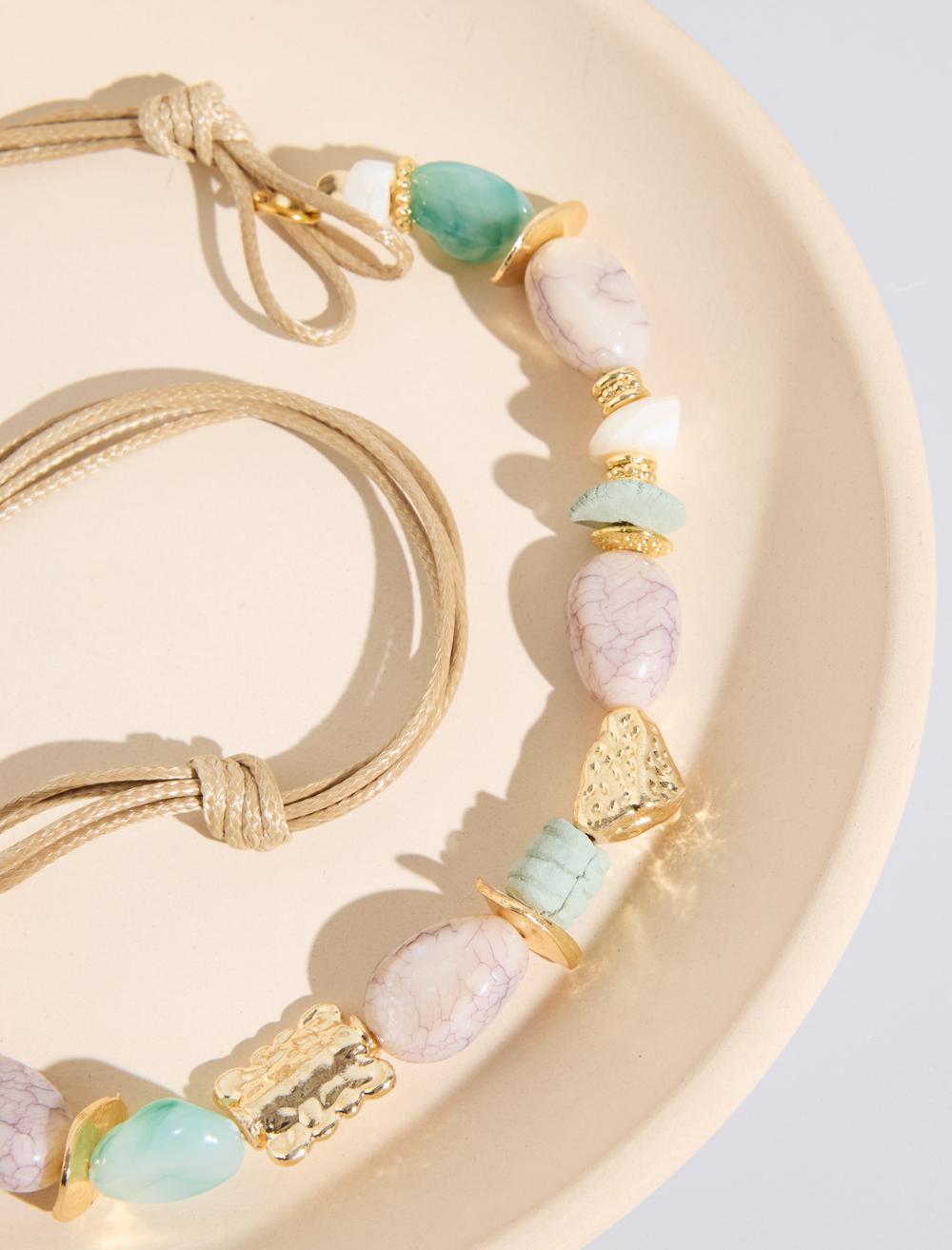 Doğal Taş Detaylı İpli Ayarlanabilir Kolye