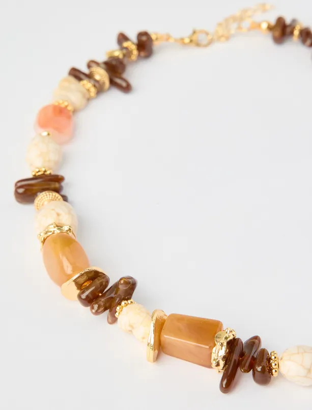 Bayan Karışık Asimetrik Taşlı Ayarlanabilir Kolye