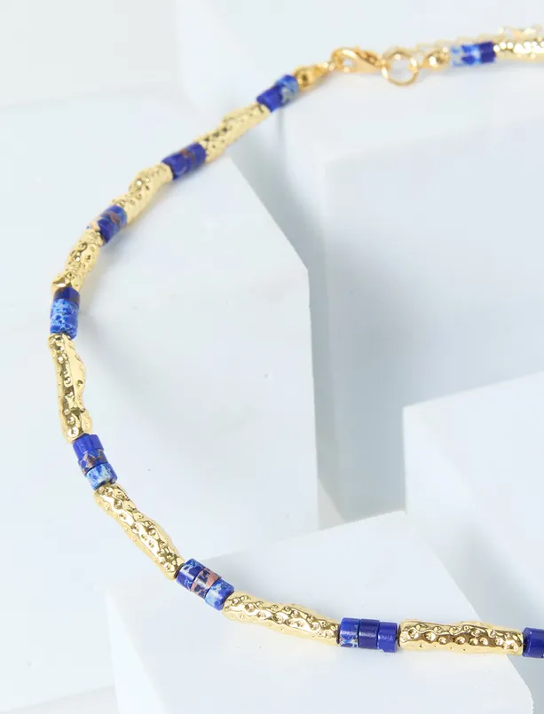 Bayan Lacivert Boncuk Detaylı Ayarlanabilir Kolye