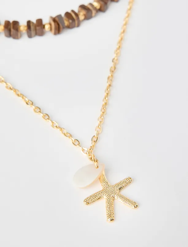 Bayan Kahverengi Yıldız Figürlü Doğal Taş Detaylı Kolye