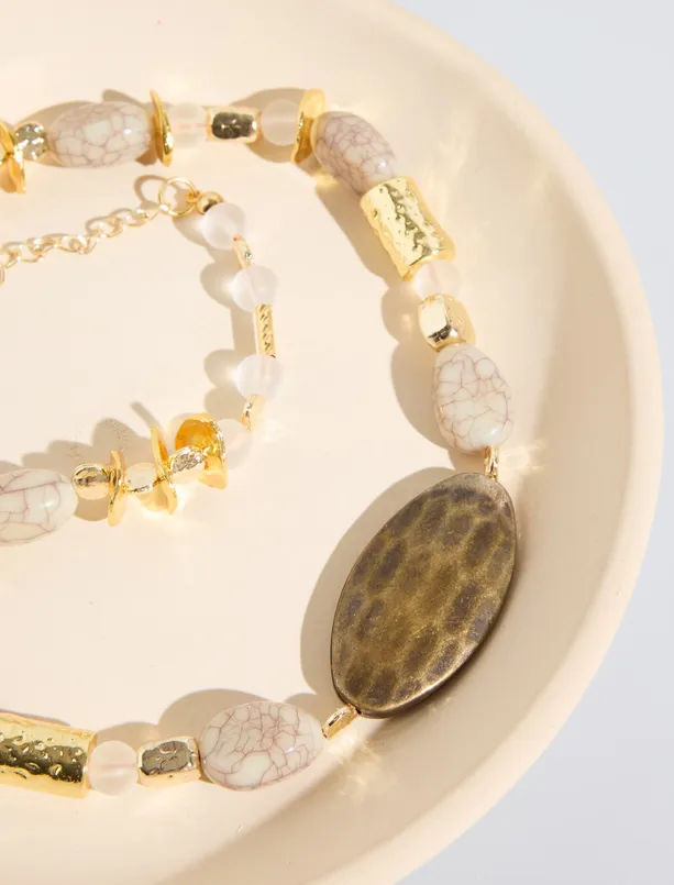 Bayan  Doğal Taş Detaylı Renkli Ayarlanabilir Kolye