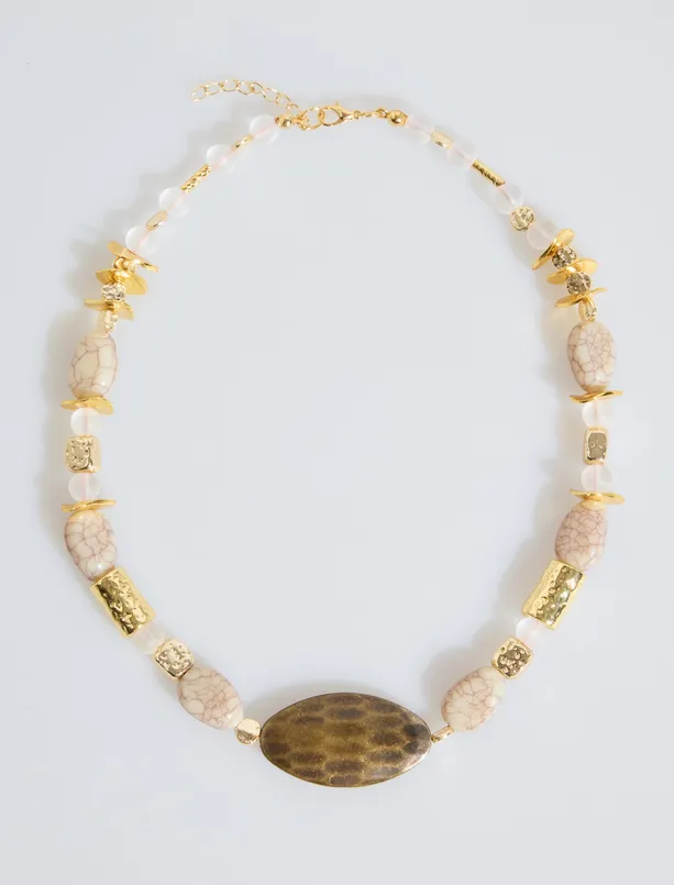 Bayan Kahverengi Doğal Taş Detaylı Renkli Ayarlanabilir Kolye