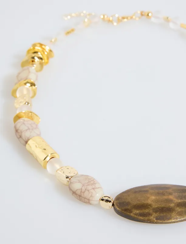 Bayan Kahverengi Doğal Taş Detaylı Renkli Ayarlanabilir Kolye