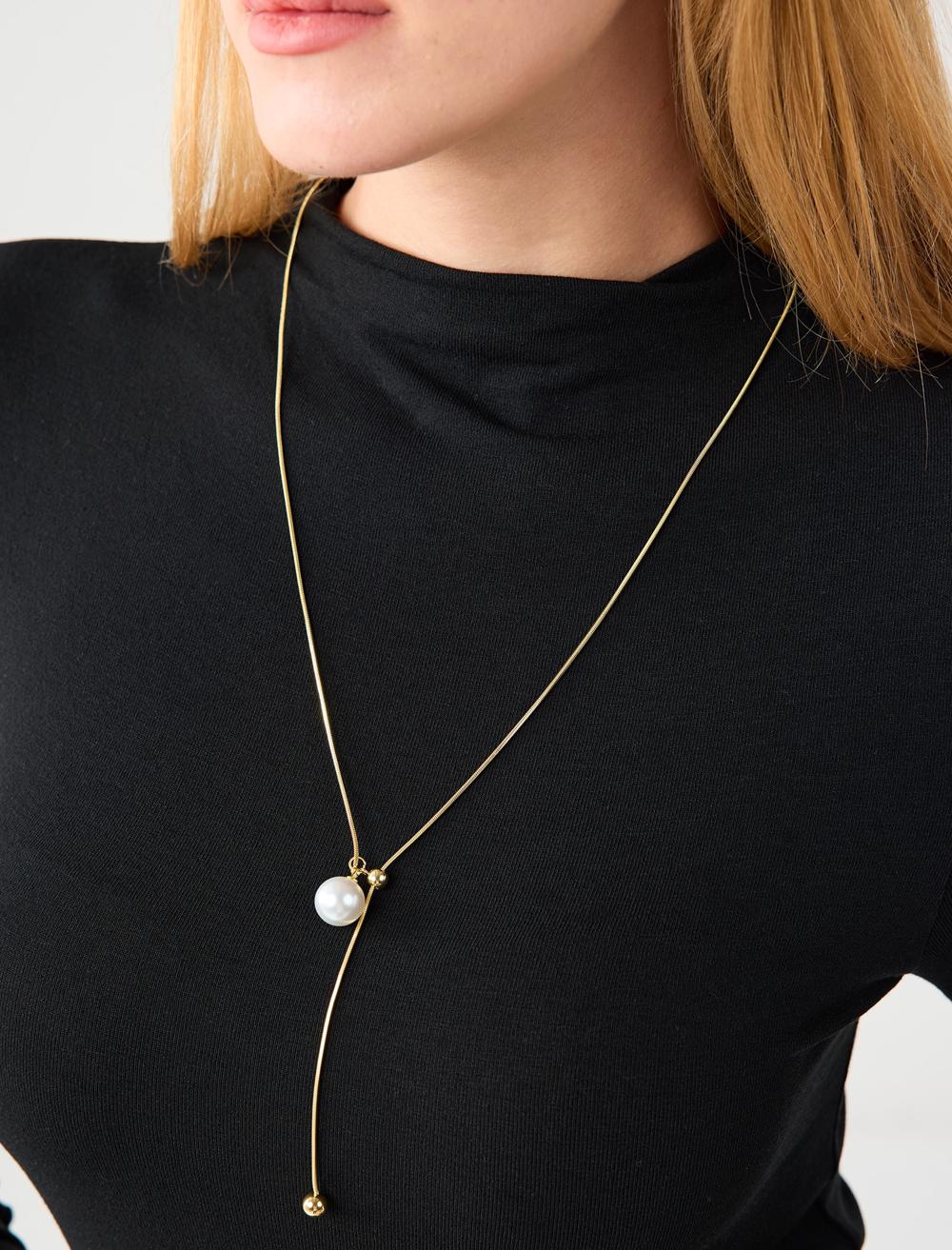 Metal Top Figürlü İnci Detaylı Ayarlanabilir Kolye