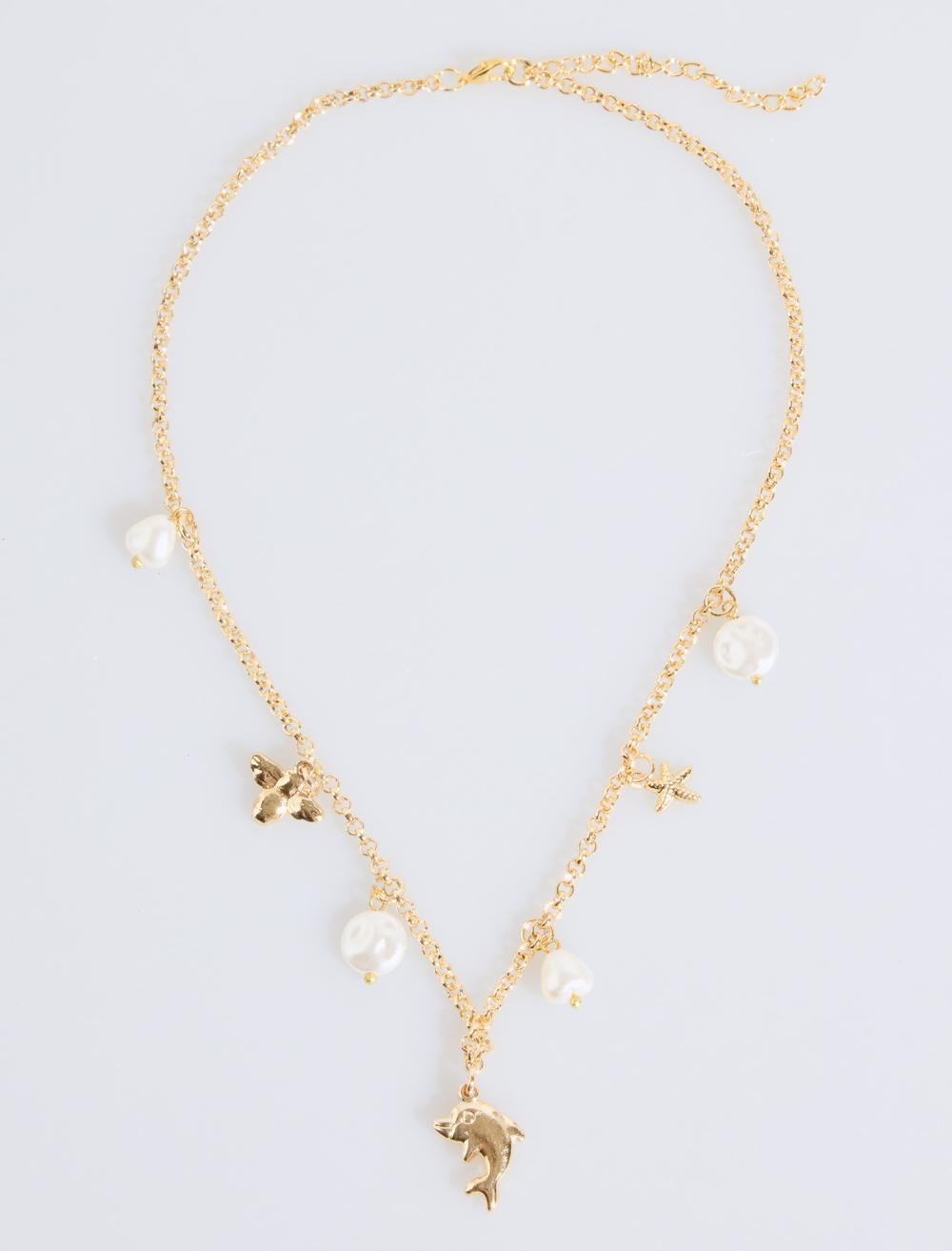 Balık Figürlü İncili Ayarlanabilir Kolye