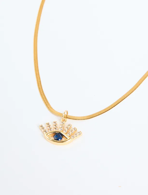 Bayan Sarı Göz Figürlü Ayarlanabilir İtalyan Zincir Kolye