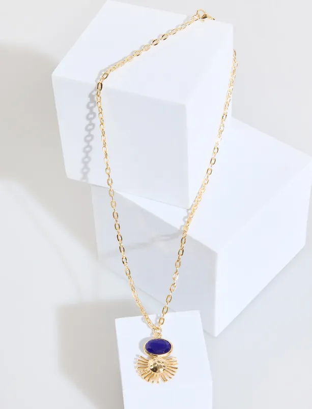 Women Yellow Sun Figure Adjustable Necklace with Colorful Stones